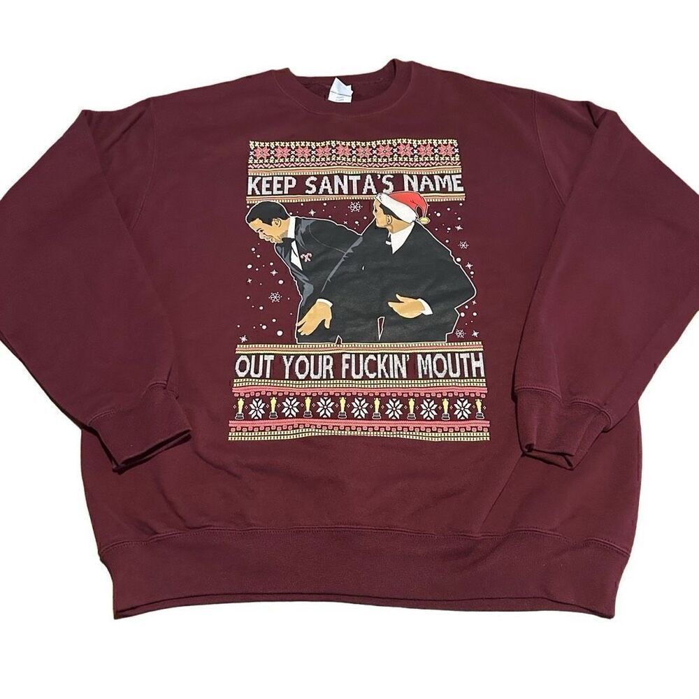 Will Smith and Chris Rock Christmas Sweater Crewneck Graphic Print Humor Mens L